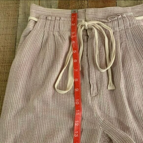 Free people seersucker blush pink and cream striped paper bag pants -2 - Picture 3 of 7